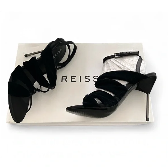 NIB REISS | SZ US 6 | Monroe Black Velvet Sandal Stiletto Pump Shoe $325 - Picture 7 of 10